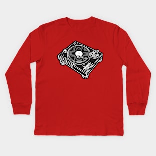 Turntable (White Lines & Black Drop Shadow) Analog / Music Kids Long Sleeve T-Shirt